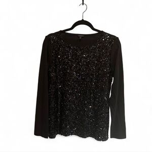Talbots Black Sequin Long Sleeve Top